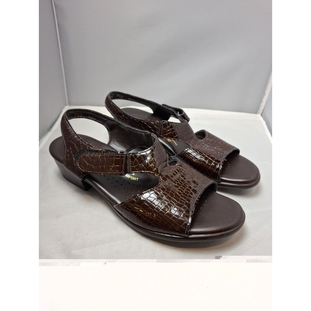 SAS Women's Brown Croc Embossed Patent Leather Slingback Sandals Size 7.5